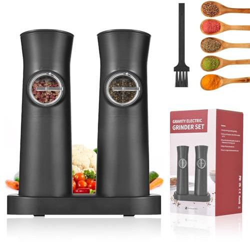 Aoresac Salz und Pfeffermühlen Elektrische 2er Set, Wiederaufladbarer USB Gewürzmühle Elektrisch LED-Licht für BBQ Restaurant Küche (Schwarz)