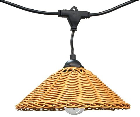 wonderlamp - Guirlande de 10 lumières solaires d'extérieur LED Purna 8W avec abat-jour en rotin et télécommande, E27