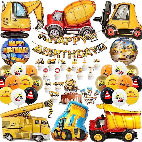 Yskmefun Bagger Geburtstag Deko Set, Bagger Kindergeburtstag Deko, Baustelle Geburtstag Deko Party Dekoration, Bagger Luftballons und Bagger Deko Kuchen, Junge Bagger Deko Kindergeburtstag