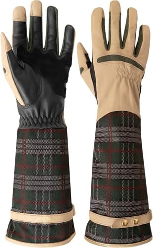 ACE Garden Glam Garten-Handschuh für Frauen - lange Damen-Handschuhe aus Ziegen-Leder - gegen Rosen-Dornen & Stacheln - L