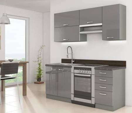 Küchenzeile Grey 180 cm Küchenblock 5-teilig Hochglanz Grau Unterschrank Hängeschrank Küchenmöbel Küche Küchenmodule Einbauküche Küchenunterschrank Wandschrank Schrank Spülenschrank Stauraum