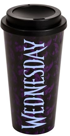 Elbenwald Thermos Wednesday - 520 ml - Mug de voyage avec bouchon à vis (hauteur 17,5 cm) - Noir/Violet