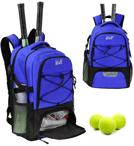 Hixingo Tennisrucksack für Damen und Herren, Tennisschläger Rucksack mit Schuhfach Große Kapazität Sportrucksack für Tennisschläger, Badmintonschläger und Basketbälle (36L,Blau)