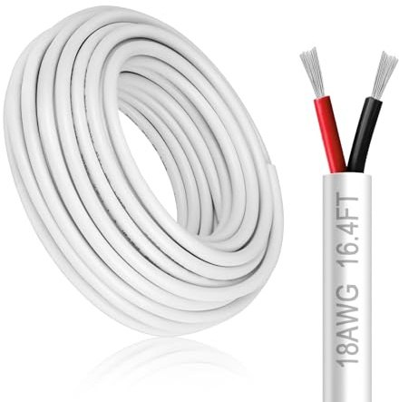 DEKIEVALE Cavo Elettrico Flessibile 18AWG 2 x 0,75 mm², Bianco, 5 m in Rame Stagnato, Cavo Bipolare per Bassa Tensione 5V/12V/24V, per Illuminazione LED, Auto, Altoparlanti, RC e Fai da Te