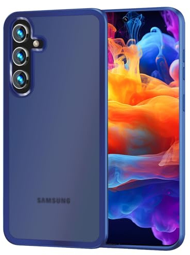 NALIA Matte Handyhülle für Samsung Galaxy S24 Plus - Stoßfester Silikon-Rahmen & Semi-Transparent - FUZION (Anti-Fingerprint Case) - Marke aus Berlin, Farbe:Dunkel-Blau
