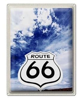 Targa in metallo, 40 x 30 cm, USA Historic Route 66, motivo: cartello nelle nuvole – DekoNo7