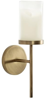 Kate and Laurel Blaise Transitional Metal Wall Sconce; 5 x 6 x 14; Antique Brass; Modern Round Candle Holder with Removable Glass Cylinder for Flameless Candles
