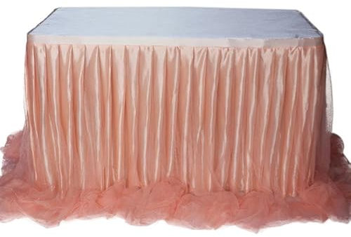 9 FT * 77 CM Rosa 2 Strati di Maglia Fluffy Tutu Gonna da Tavolo in Tulle Gonna da Tavolo in Chiffon Matrimonio per Baby Shower Party Gonna da Tavolo A Pieghe con Volant