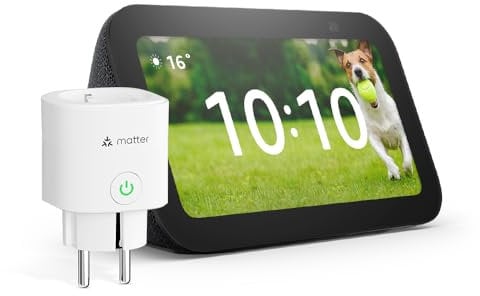Echo Show 5 (3. Gen.) | Anthrazit + Meross Matter Smart Steckdosen, Funktionert mit Alexa - Smart Home-Einsteigerpaket