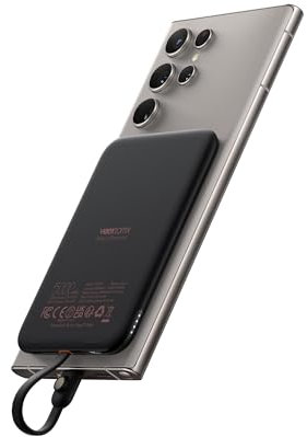 VEEKTOMX Power Bank Klein Mini Powerbank 5000mAh Power Bank mit integriertem Kabel USB C Externe Akkus Magnetisches Anti-Rutsch Tragbares Ladegerät Kompatibel mit iPhone 15/Samsung/Huawei (Schwarz)