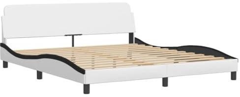 vidaXL Bettgestell mit Kopfteil, Bett mit Lattenrost, Bettrahmen in Wellenform, Doppelbett Polsterbett Schlafzimmerbett, Weiß Schwarz 180x200cm Kunstleder