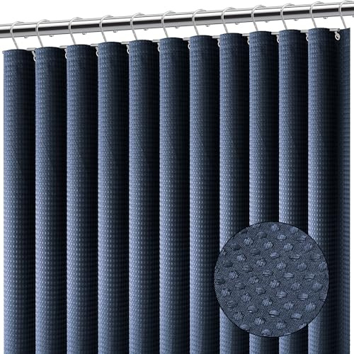 Clara Clark Navy Blue Shower Curtain - Hotel Quality Waffle Fabric Bath Curtain 72x72, Heavy Duty Waterproof Shower Curtains for Bathroom