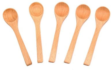 Small Wooden Teaspoons Multi-Purpose Reusable Bamboo Wooden Kitchen Spoons for Spices Coffee Tea Honey Cooking and Serving (Pack of 5)