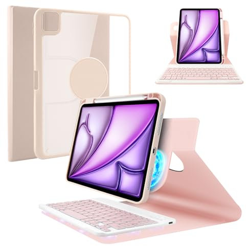 SOPPY Keyboard Case for iPad Air 11-inch (M3 2025 / M2 2024) & Air 4th/5th Gen, iPad Pro 11 inch (1st/2nd/3rd/4th Gen), Rotatable Magnetic Cover, Detachable Keyboard with Pencil Holder - Pink