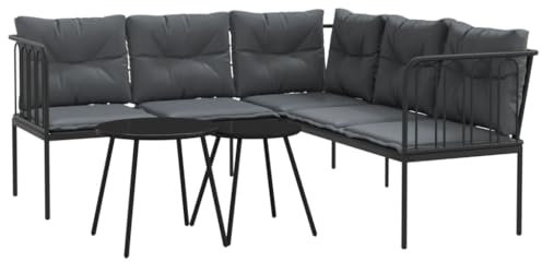 vidaXL Garten Sofa Garnitur, Gartenmöbel Set mit Kissen, Sitzgruppe für Garten Terrasse, Lounge Sitzgarnitur, Schwarz Stahl Textilene