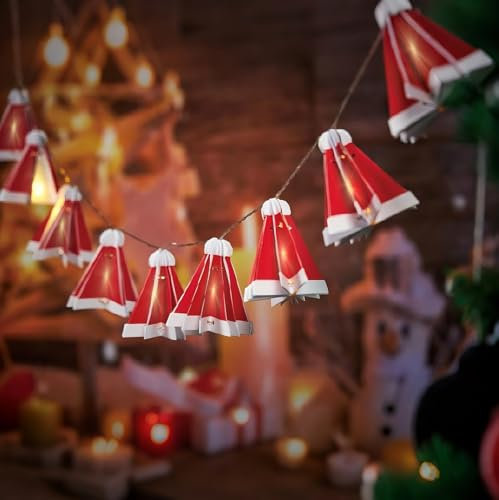 EASY JOY Weihnachten Deko Funkelnd Papier Weihnachtsmütze Papierwaben 3D Honeycomb Hängende Anhänger Christmas Decorations Weihnachtsbaum Tischdekoration (10 Stück) Blume