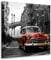 Schwarz weiß Oldtimer in rot Leinwandbild Wandbild Kunstdruck XL Wanddeko Größe 40x40x2cm