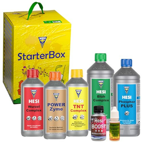 Hesi StarterBox Erde – Hesi Starterset Erde mit Hesi Wurzel Complex 500ml, Hesi SuperVit 10ml, Hesi PowerZyme 500ml, Hesi TNT Complex 500ml, Hesi Blüh Complex 1L, Hesi Phosphor Plus 1L, Boost 100ml