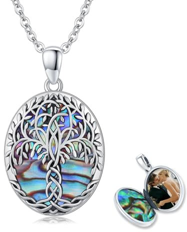 MEDWISE Baum des Lebens Kette Bild 925 Sterling Silber Lebensbaum Foto Personalisierte Foto Anhänger Medaillon zum öffnen für Bilder Photo Erweitern Abalone Muschel Schmuck Geschenke für Frauen