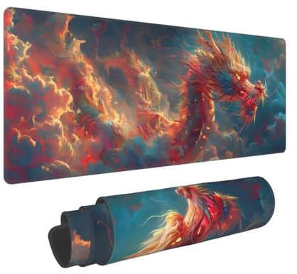 Grand Tapis de Souris de Jeu 1200x600x3mm XXL Multifonction Mouse Pad, avec Bords Cousus, Base en Caoutchouc Naturel antidérapant Durable Tapis de Clavier Le Dragon Tapis de Bureau pour Gamer E-449
