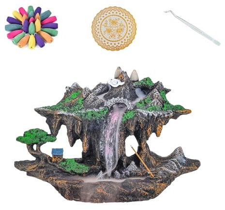 Grand brûleur/Incense Burner en résine avec Grand brûleur/Porte-encens en résine Cascade avec 100 cônes d'encens inversés,