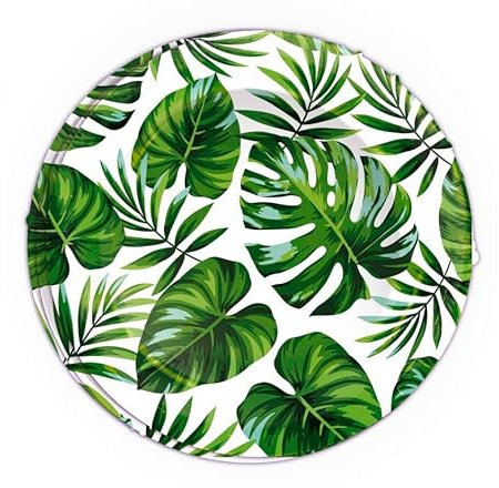 FIESTAS GUIRCA | 6 Platos Desechables de Hojas (23 cm) - Decoración de Mesa para Fiestas de Graduación y Celebraciones Hawaianas - Ideal para Eventos de Verano y Fiestas Temáticas - Blanco y Verde