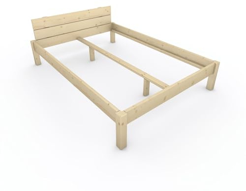 TUGA - Holztech Pfostenbett metallarm Fichte Massivholz Daybett 140 x 200cm 38cm Höhe FSC 300kg Holzbett unbehandelt