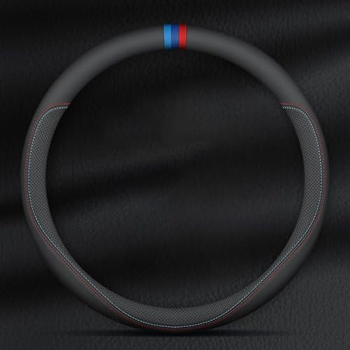 ZKSJFU Lenkradbezug für BMW M3 E30 E36 E46 E92 E93, Nappaleder Steering Wheel Cover Anti-Rutsch Atmungsaktives Lenkradschutz Auto, Universal 37-38cm Lenkradbezug,O/2