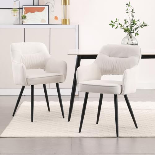 chairus 2er Set Esszimmerstühle Gepolsterte Küchenstühle aus Chenille Essstühle Armlehnstuhl für Wohnzimmer Akzentstühle mit Armlehne Schlafzimmer (Beige)