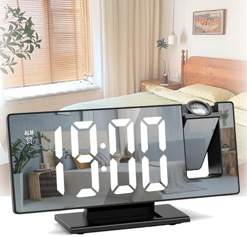Projection Alarm Clock with Weather Station for Bedrooms, Projector Clocks with Function, Indoor Outdoor Thermometer Wireless, Temperature Humidity Monitor and Weather