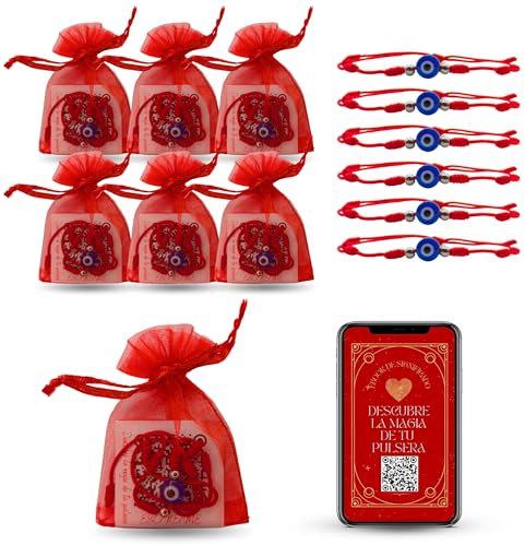 6 uds-Pulsera Ojo Turco con Nudos-Ajustable entre 15 y 28cm-Amuleto Contra el Mal de Ojo y la Envidia-Da Suerte, Fortaleza y Protección-Pulsera Hilo Rojo de Nylon Hecha a Mano-Unisex-Regalo Original