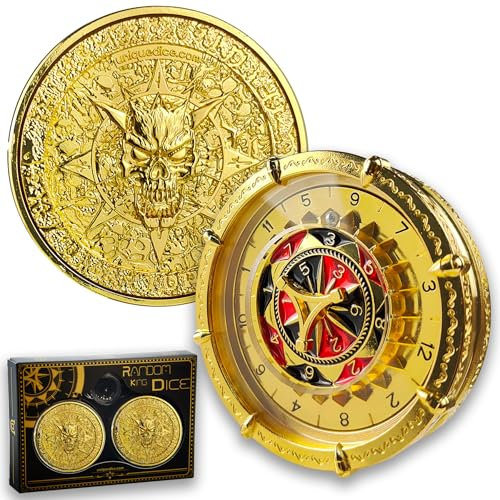 Unique Dice King Set (2 Stück) von Unique Dice 7-in-2 Totenkopf-Würfel, Spinner für Dungeons and Dragons, Rollenspiele, D4, D6, D8, D10, D%, D12 und D20, Farbe Casino Gold