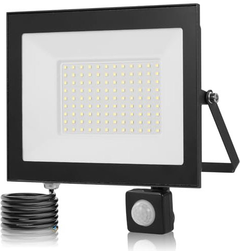 Dibaful 100W LED Strahler mit Bewegungsmelder Außen | Außenstrahler Scheinwerfer Aussen | Kaltweiß 6500K IP66 Wasserdicht Fluter für Garten Garage Sportplatz