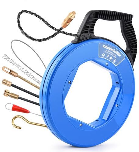 Kabeleinziehhilfe 30m, 4,5mm, Einziehspirale inkl. 7 Adapter, Einziehhilfe für Leerrohre, Einziehfeder für Leerrohr, Zugdraht, Kabelzieher für Kabel & Elektroinstallationen