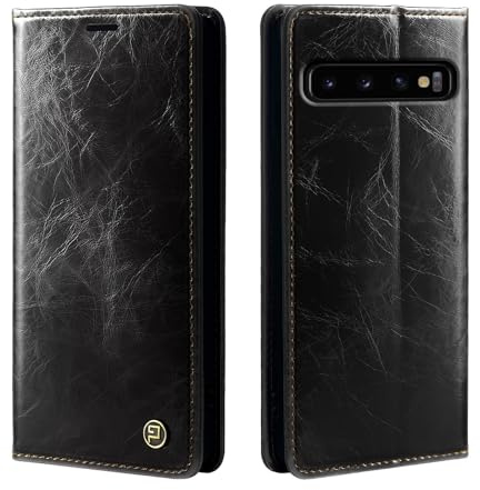 phase9 Handyhülle für Samsung Galaxy S10 Klapphülle Magnetverschluss RFID-Schutz Kartenfächer Geldfach Standfunktion Vintage Schutzhülle Schwarz
