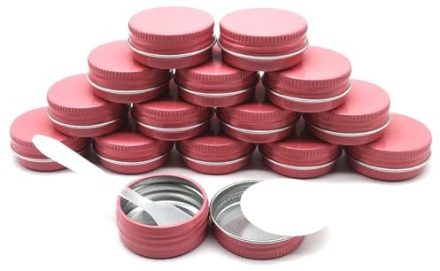 Wopanxye 15 Pack 15g Travel Size Metal Round Tins, 15ml Pink Aluminum Tin Cans Containers with Screw Lid for Makeup Samples, Nails, Lip Gloss Balm, Salve, Spices, Candy, Candle, Tea, FREE Spatulas