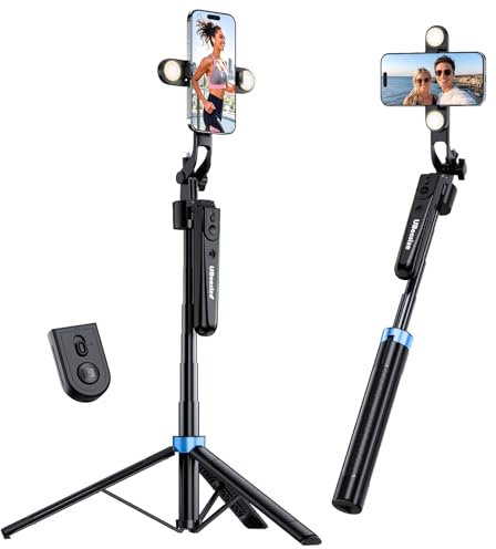 UBeesize Gimbal - Trípode para teléfono móvil con rotación de 360 °, con mando a distancia, reconocimiento automático de rostro, trípode para smartphone con luz para YouTube Tiktok Live Streaming Vlog