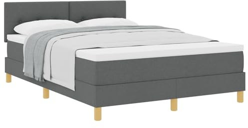 vidaXL Boxspringbett mit Matratze Dunkelgrau gepolstert 160X200 cm Stoff für Erwachsene mit Naturholzbeinen einfache Montage und Komfort Schlafzimmermöbel bequemes gepolstertes Erwachsenen-Doppelbett