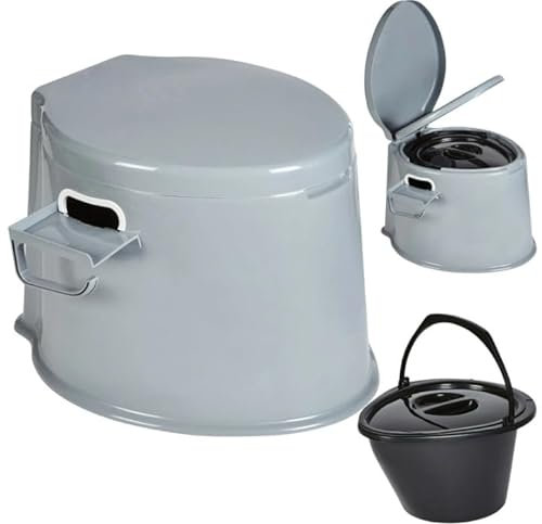 Camping Toilet 5L | Portable Toilets for Adults | Large Lightweight Compact Portable Toilet | Potty Loo with Seat, Lid, Handles, Paper Roll Holder, Washable Basket | Outdoor Toilets