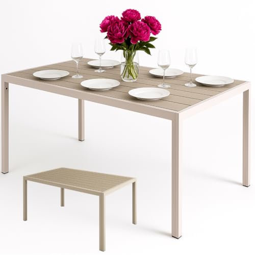JUMI Aluminiumtisch Gartentisch für Balkon Terrasse für Garten beige Holz