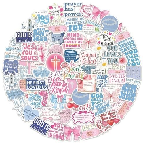 Cosblisvia 100PCS Christian Stickers, Cute Stickers and Kindle Stickers for Water Bottles, Laptops for Kids, Adults, Teens for Journaling, Church, DIY Decor (Pink & Blue)