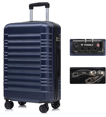YONSLY Premium Reisekoffer TSA-Schloss,YKK-Reißverschluss Hartschalen-Koffer Trolley Kabinenkoffer Rollkoffer Suitcase Handgepäck 4 Rollen (Dunkelblau, L)