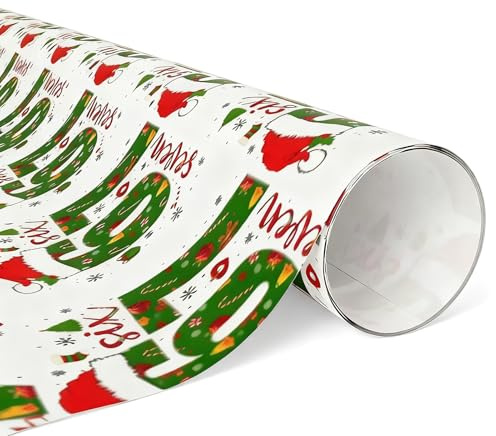Aezzybe Meme Weihnachtsgeschenkpapier, 2 Stück weißes Geschenkpapier (jeweils 50cmx90 cm) mit 2 Bändern (jeweils 150cm lang) | Festliche Verpackungsartikel für Weihnachtsgeschenke