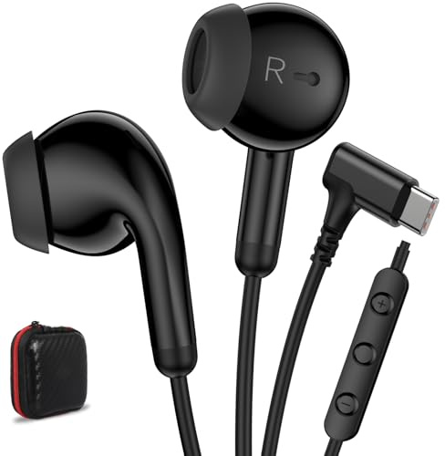 ACANDYA USB C Earbuds Wired Type C Headphone Earphones for iPad 10th Black | C Plug Headphones for iPhone 17 Pro 16 15 for Samsung S26 S21 S25 S24 with Microphone Volume Control School Student Headset