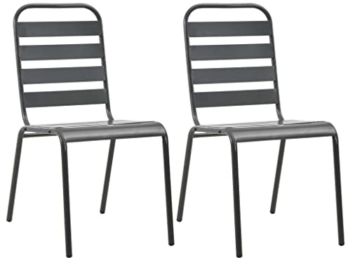 Ziaphsol Stapelbare Gartenstühle 2 STK. Stahl Dunkelgrau, 42x63x84cm, Rost- und Witterungsbeständig, für Balkon, Terrasse, Garten, Esszimmer, Max. 110 kg