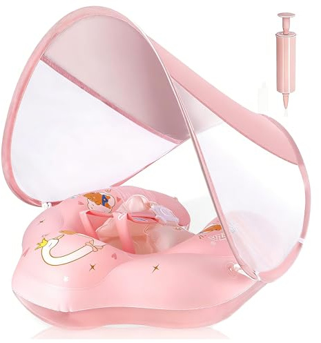 WYRIAZA Inflable Flotador Bebe 3-36 Meses, Flotador Bebe con Sombrilla UV UPF 50+, Flotadores Piscina Bebé para Niños con Asiento Seguridad y Antidumping (S (3-12 Meses))