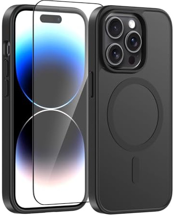 Lyhsgao for iPhone 16 Pro Phone Case 6.3 Inch Magnetic Cover Black | Case for iPhone 16 Pro with MagSafe, Shockproof Scratchproof Camera Protection, Translucent Matte Cover with Screen Protector