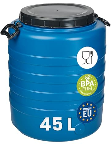 Garronda 45 L Weithalsfass Futtertonne Wassertank HDPE Regenfass GD-0186 | Blau, mit Deckel, für Wasser, Lebensmittel, Lagerung und Fermentierung, als Kunststofffass, Gärbehälter und Vorratsfass