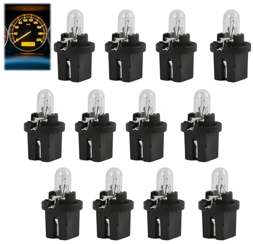 12 warmgelben T5 B8.5D LED Armaturenbrettlampen, 12V 2W, direkt anschließbare Anzeigeleuchten für zentralen Fahrzeugsteuerungen mit vibrationsfester Technologie, langlebiges Glas und Kunststoff