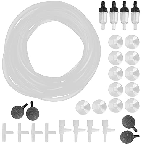 Aquarium Oxygen Tube Check Valve Fish Tank Bubble Stone Set, Fish Tank Air Accessories, Complete Air Stone Kit with Connectors and Suction Cups for Aquariums Hydroponics (8 Meter Pipe Combination K)